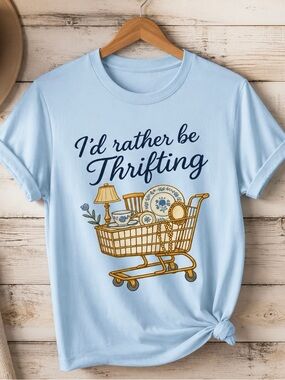 Gildan Light Blue "I'd Rather Be Thrifting" Short Sleeve Tee